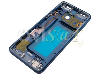 Carcasa frontal / central con marco azul "Coral blue" con botones laterales para Samsung Galaxy S9, SM-G960F